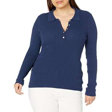 The Drop Women's Dara Slim-Fitted Variegated Rib Polo Sweater, Navy, XS