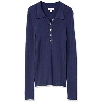 The Drop Women's Dara Slim-Fitted Variegated Rib Polo Sweater, Navy, XS