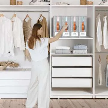 Yecaye 4 Pack Bed Sheet Organizer, Foldable Linen Closet Organizers and Storage, Sheets Set Organizer (Queen & King Size) with Window, Bedding Storage Box for Bedsheets, Duvet Covers and Pillow