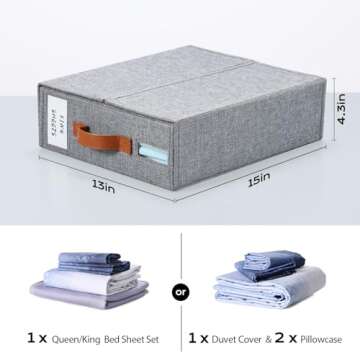 Yecaye 4 Pack Bed Sheet Organizer, Foldable Linen Closet Organizers and Storage, Sheets Set Organizer (Queen & King Size) with Window, Bedding Storage Box for Bedsheets, Duvet Covers and Pillow