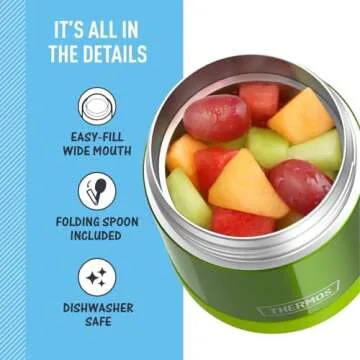 THERMOS FUNTAINER Insulated Food Jar, 10 Ounce, Kid Friendly Food Jar with Foldable Spoon, Lime