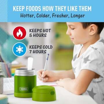 THERMOS FUNTAINER Insulated Food Jar, 10 Ounce, Kid Friendly Food Jar with Foldable Spoon, Lime