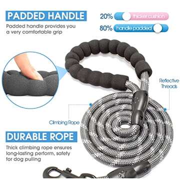 BAAPET 2/4/5/6 FT Dog Leash with Comfortable Padded Handle and Highly Reflective Threads for Small Medium and Large Dogs (5FT-1/2'', Grey)