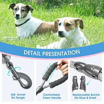 BAAPET 2/4/5/6 FT Dog Leash with Comfortable Padded Handle and Highly Reflective Threads for Small Medium and Large Dogs (5FT-1/2'', Grey)
