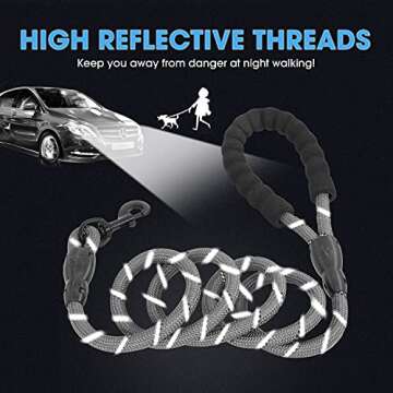 BAAPET 2/4/5/6 FT Dog Leash with Comfortable Padded Handle and Highly Reflective Threads for Small Medium and Large Dogs (5FT-1/2'', Grey)