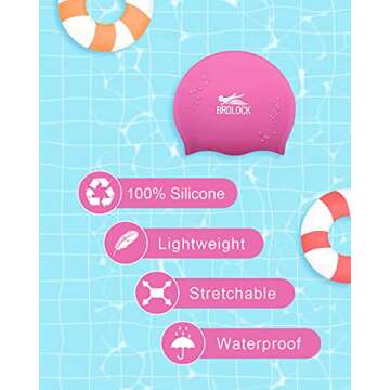 BRDLOCK Swim Cap Kids Extra Large Swim Cap for Braids and Dreadlocks Waterproof Silicone Swimming Ca...