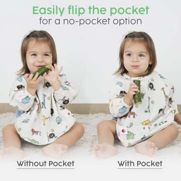 San Francisco Baby Long Sleeve Bib – Waterproof Baby Feeding Smock, Full Coverage Bib with Sleeves, Mess-Proof Baby Food Bib, Lightweight Baby Apron for Feeding – Animal Print Design