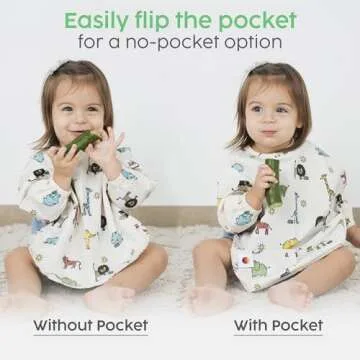 San Francisco Baby Long Sleeve Bib – Waterproof Baby Feeding Smock, Full Coverage Bib with Sleeves, Mess-Proof Baby Food Bib, Lightweight Baby Apron for Feeding – Animal Print Design