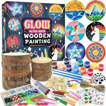 klmars Kids Wooden Painting Kit - Glow in the Dark Arts & Crafts Gifts