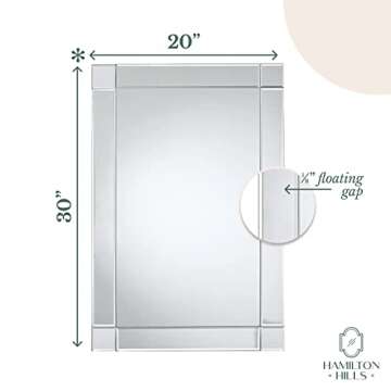 Hamilton Hills Rectangular 20x30 inch Silver Framed Vanity Mirror | Beveled Edge Squared Corner Frame Vanity Wall Mirror | Classy Decorative Bathroom Mirrors for Vanity, Hallway or Entry - Hanging