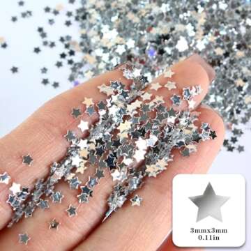 Art Craft Glitter, 3mm Star Shaped Holographic Chunky Flakes Sequins for Slime, Nail Art,Tumblers, Resin Craft, Festival Party - 0.35oz (10g) (Laser Silver)