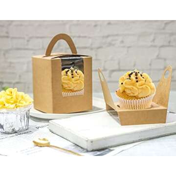 NPLUX Cupcake Boxes,60pcs Single Cupcake Carrier with Window Inserts for Bakery Wrapping(Brown)