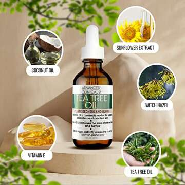 Advanced Clinicals Tea Tree Oil For Skin | Acne Patch Vegan Facial Serum | Targets Redness, Bumps, A...