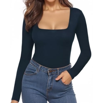 MANGOPOP Long Sleeve Bodysuit for Women in Deep Blue