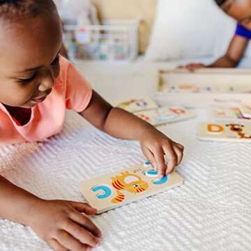 Melissa & Doug ABC Picture Boards - Educational Toy With 13 Double-Sided Wooden Boards and 52 Letters , White