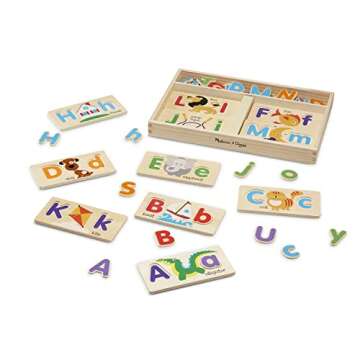 Melissa & Doug ABC Picture Boards - Educational Toy With 13 Double-Sided Wooden Boards and 52 Letters , White