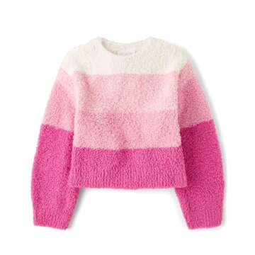 The Children's Place Girls Long Sleeve Crew Neck Pullover Sweater Pink Stripe