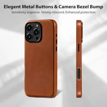 Belemay Compatible with iPhone 16 Pro Leather Case, Compatible with MagSafe, Premium Full-Grain Vegetable-Tanned Smooth Leather, Metal Buttons & Camera Bump Frame, Luxury Cover (6.3") Saddle Brown