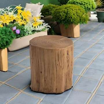 AQUILLA Rustic Stump Side Table, Brown Wood-Look End Table, Stump Accent Side Table Stool for Living Room