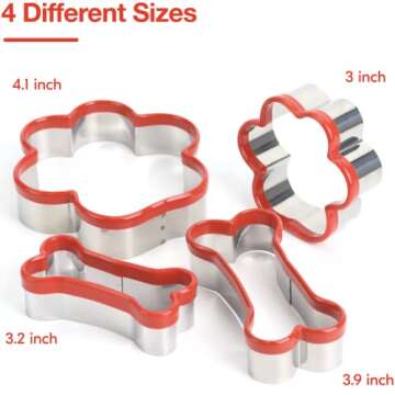 4 Pcs Dog Bone and Dog Paw Cookie Cutters, Dog Treats Cookie Cutter, Dog Bone Shapes Cutters, Homema...