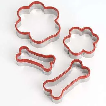 4 Pcs Dog Bone and Dog Paw Cookie Cutters, Dog Treats Cookie Cutter, Dog Bone Shapes Cutters, Homemade Dog Biscuit Treats Cutters, Coated with Soft PVC for Protection