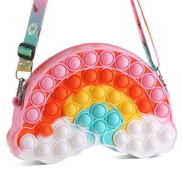 GOHEYI Pop Shoulder Purse Fidget Toys Bag for Girls and Women, Rainbow Clouds Pop Shoulder Bag, Vale...