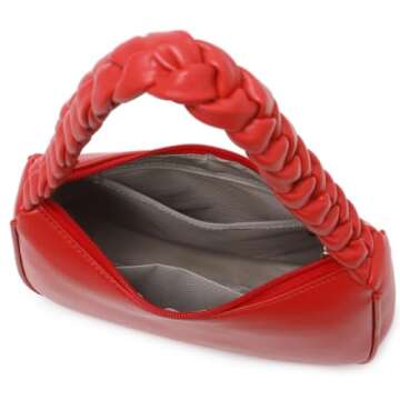 CYHTWSDJ Shoulder Bags for Women, Cute Hobo Tote Handbag Mini Clutch Purse with Zipper Closure (Braid Red)