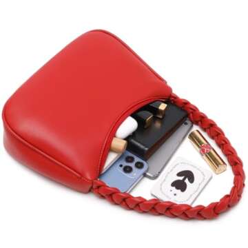 CYHTWSDJ Shoulder Bags for Women, Cute Hobo Tote Handbag Mini Clutch Purse with Zipper Closure (Braid Red)