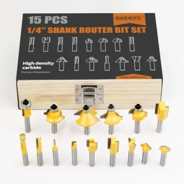 BAIDETS 15-Piece Tungsten Carbide Router Bits Set for Woodworking