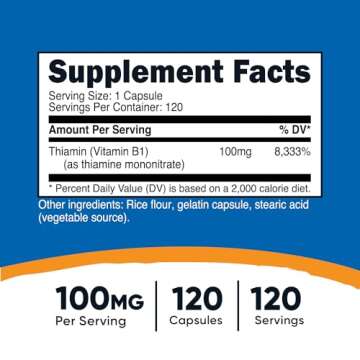 Nutricost Vitamin B1 (Thiamine) 100mg, 120 Capsules - Gluten Free and Non-GMO