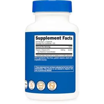 Nutricost Vitamin B1 (Thiamine) 100mg, 120 Capsules - Gluten Free and Non-GMO