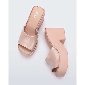 Melissa Posh Slip-On Platform Jelly Heels for Women - Cushioned, Stylish and Comfortable Chunky Platform Slip-On Mules with Jelly Upper and Open Toe Design, Vegan, Light Pink, 8
