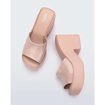 Melissa Posh Slip-On Platform Jelly Heels for Women - Cushioned, Stylish and Comfortable Chunky Platform Slip-On Mules with Jelly Upper and Open Toe Design, Vegan, Light Pink, 8