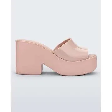Melissa Posh Slip-On Platform Jelly Heels for Women - Cushioned, Stylish and Comfortable Chunky Platform Slip-On Mules with Jelly Upper and Open Toe Design, Vegan, Light Pink, 8