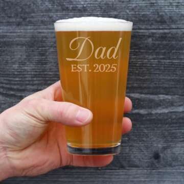 Dad Est 2025 New Father Pint Glass Gift for Dads
