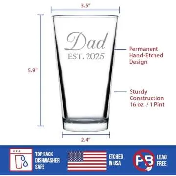 Dad Est 2025 New Father Pint Glass Gift for Dads