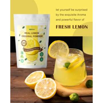 ORGFUN Original Lemon Powder, Freeze Dried Lemon Juice Powder, Great for Beverages, Smoothies, Baking 7.06 Oz