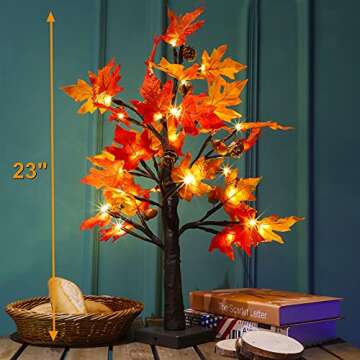 Twinkle Star 23 Inch Tabletop Lighted Maple Tree Battery Operated, Thanksgiving Table Decor with 32 ...