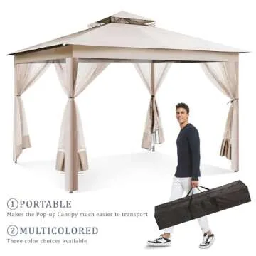 yoyomax 13X13 Outdoor Pop Up Gazebo with Netting, Portable Gazebo Waterproof Patio Canopy Shelter with Double Roof Tops and 169 Square Feet of Shade for Beach Parties, Camping and Picnics - Khaki