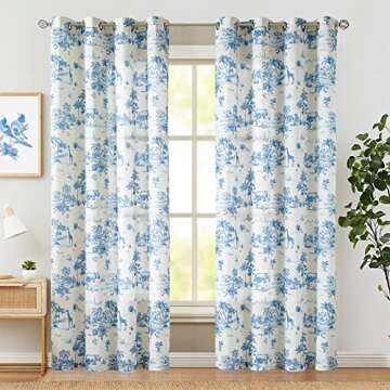 jinchan Linen Toile Curtains 96 Inches Long for Living Room Toile de Jouy Printed Farmhouse French C...