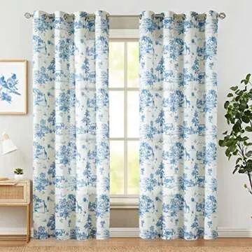 jinchan Linen Toile Curtains 96 Inches Long for Living Room Toile de Jouy Printed Farmhouse French C...