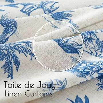 jinchan Linen Toile Curtains 96 Inches Long for Living Room Toile de Jouy Printed Farmhouse French Country Curtains Grommet Top Light Filtering Window Drapes for Bedroom 2 Panels Blue on Beige