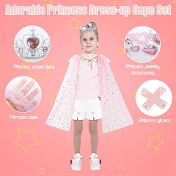 USUGER Tea Party Set for Little Girls, Kids Toy Tin Tea Set & Food Sweet Treats Playset & Dress Up Cape Set Jewelry Set & Carry Case, Princess Tea Time Kitchen Pretend Play Toy Gift for Girls Age 3-6