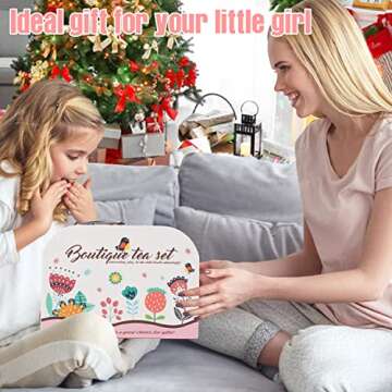 USUGER Tea Party Set for Little Girls, Kids Toy Tin Tea Set & Food Sweet Treats Playset & Dress Up Cape Set Jewelry Set & Carry Case, Princess Tea Time Kitchen Pretend Play Toy Gift for Girls Age 3-6