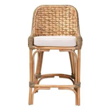 Baxton Studio Kyle Modern Bohemian Natural Brown Woven Rattan Counter Stool with Cushion