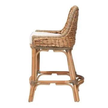 Baxton Studio Kyle Modern Bohemian Natural Brown Woven Rattan Counter Stool with Cushion