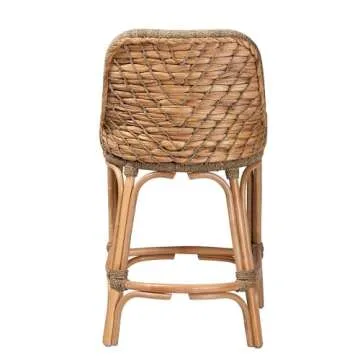 Baxton Studio Kyle Modern Bohemian Natural Brown Woven Rattan Counter Stool with Cushion
