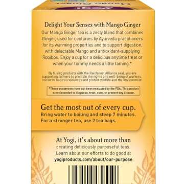 Yogi Tea Mango Ginger Tea - 16 Tea Bags per Pack (6 Packs) - Organic Ginger Root Tea to Support Healthy Digestion - Contains Antioxidants - Includes Cinnamon Bark, Rooibos Leaf, Mango Flavor & More
