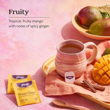 Yogi Tea Mango Ginger Tea - 16 Tea Bags per Pack (6 Packs) - Organic Ginger Root Tea to Support Healthy Digestion - Contains Antioxidants - Includes Cinnamon Bark, Rooibos Leaf, Mango Flavor & More