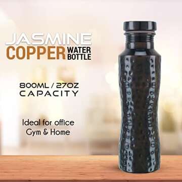 KOSVED Pure Copper Jasmine Antique Hammered Water Bottle: A Premium Design Bottle with Ayurvedic Hea...